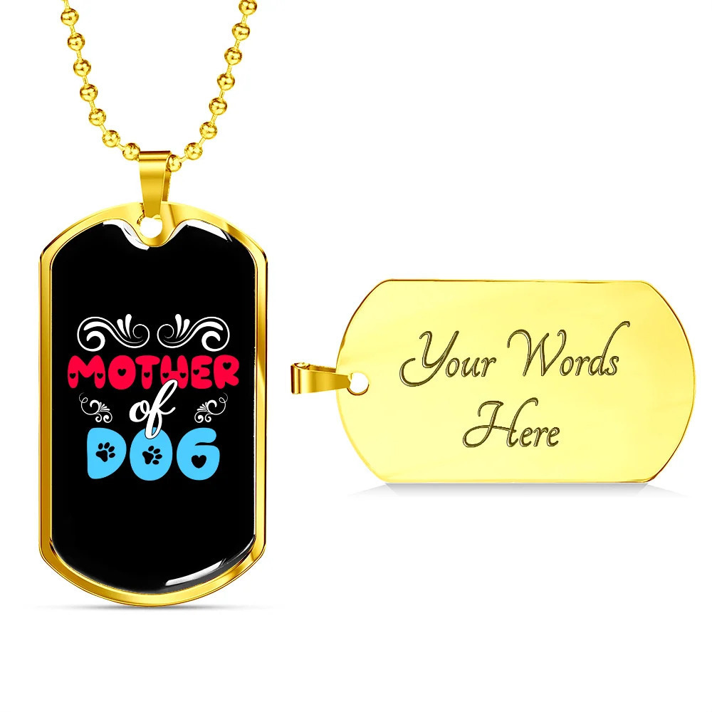 Mother of Dog Red Blue Personalized Engraved Gold Dog Tag Necklace Custom Name
